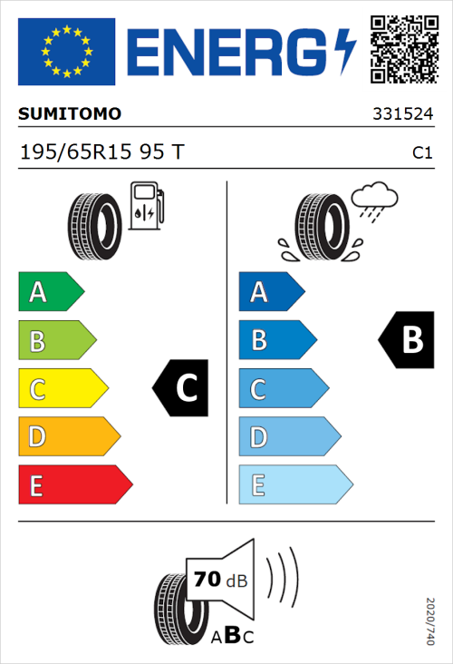 Tyre Label for Sumitomo BC100 195/65R15 95T