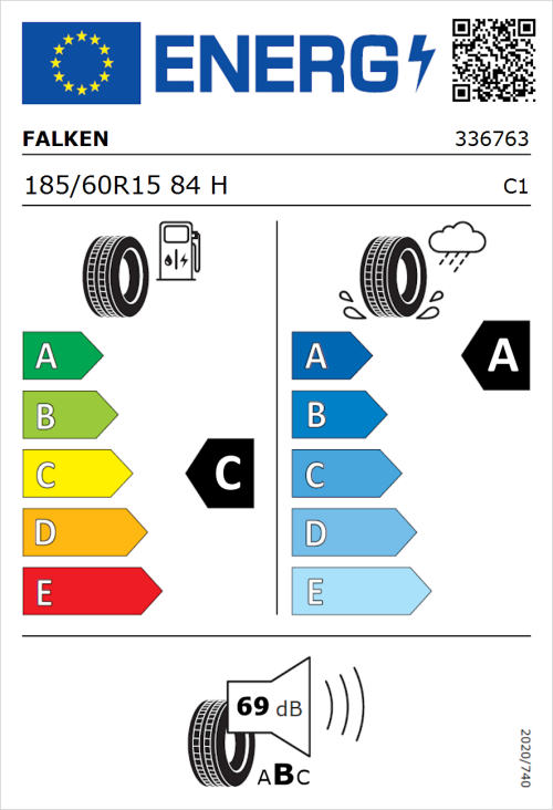 Tyre Label for Falken Sincera-SN110 185/60R15 84H
