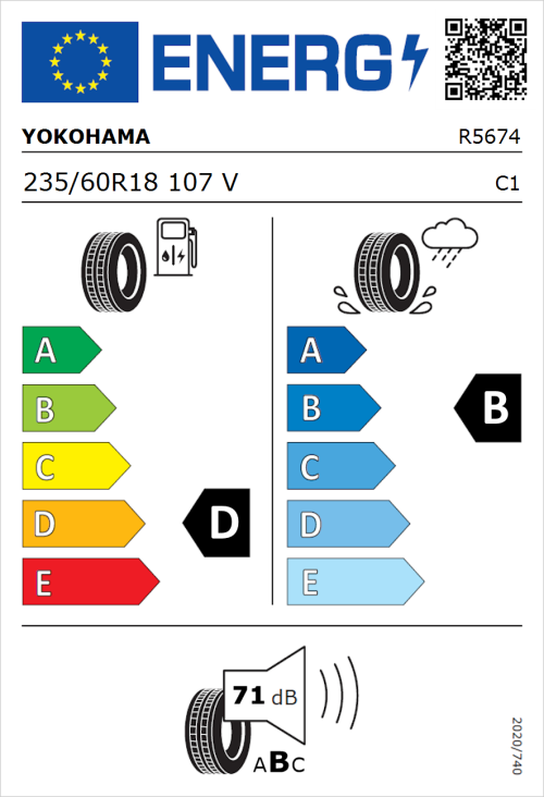 Tyre Label for Yokohama Geolandar CV G058 235/60R18 107V