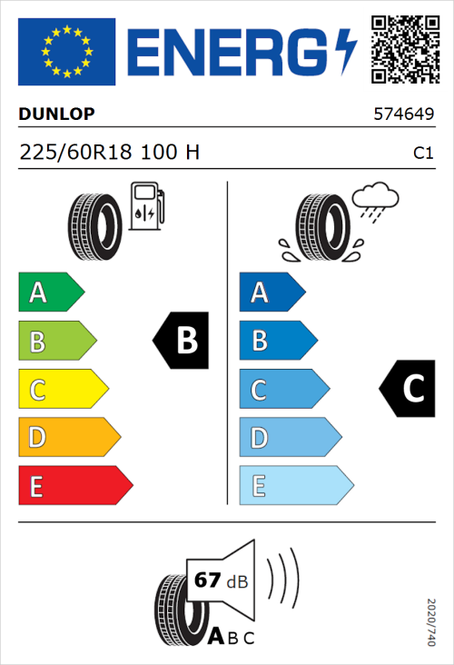 Tyre Label for Dunlop Grandtrek PT30 225/60R18 100H