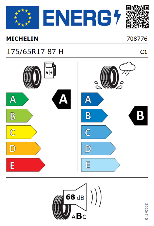Tyre Label for Michelin e.primacy 175/65R17 87H