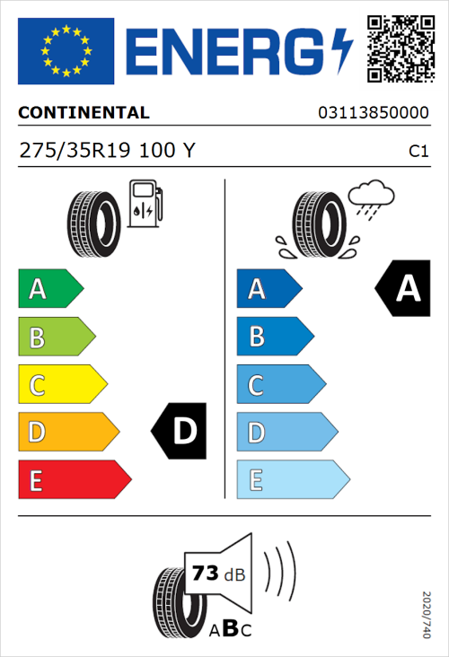 Tyre Label for Continental SportContact 7 275/35R19 100Y