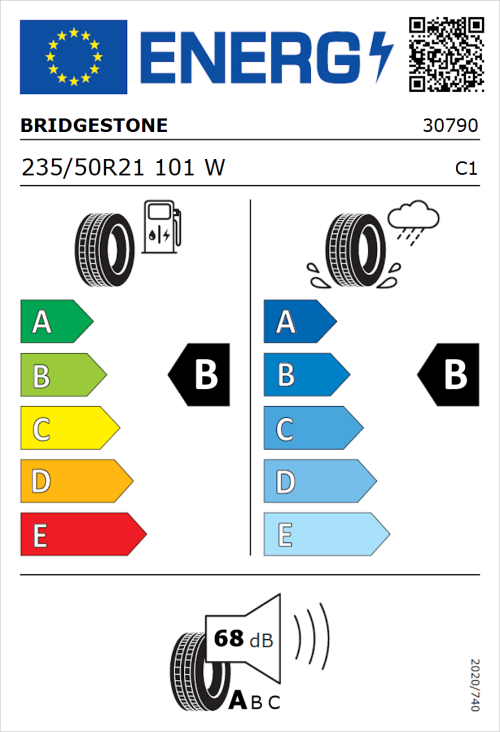 Tyre Label for Bridgestone Alenza 001 235/50R21 101W