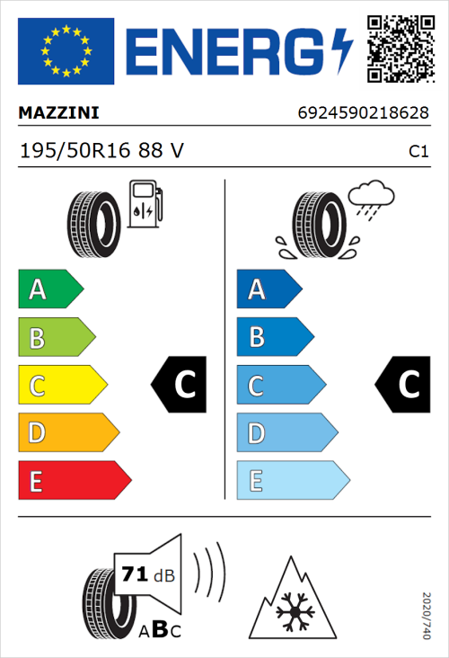 Tyre Label for Mazzini Versat-AS8 195/50R16 88V