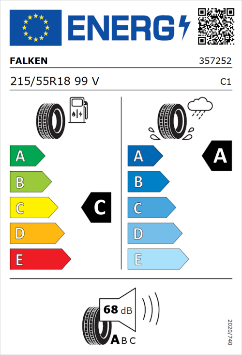 Tyre Label for Falken Ziex ZE320 215/55R18 99V