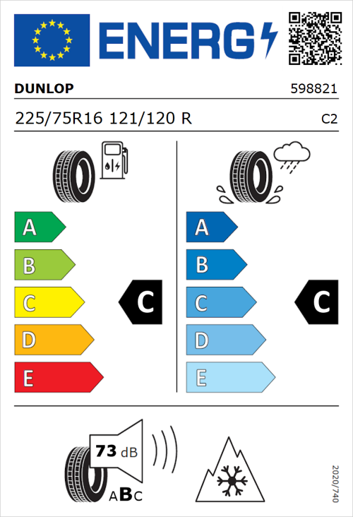 Tyre Label for Dunlop Econodrive Winter 225/75R16 121/120R