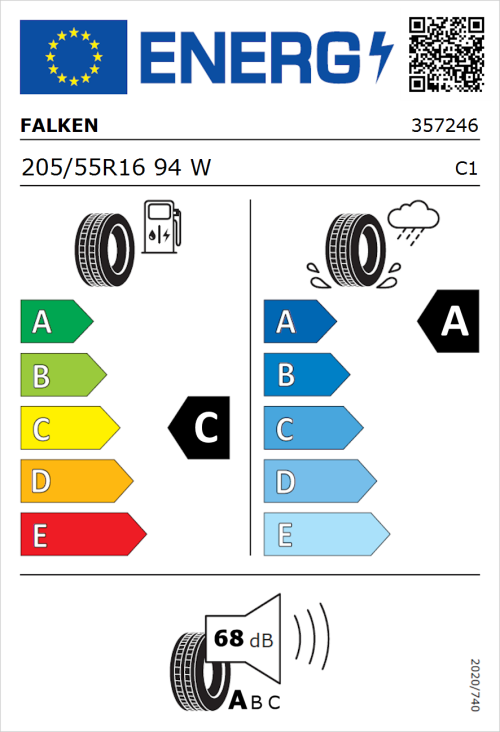 Tyre Label for Falken Ziex ZE320 205/55R16 94W