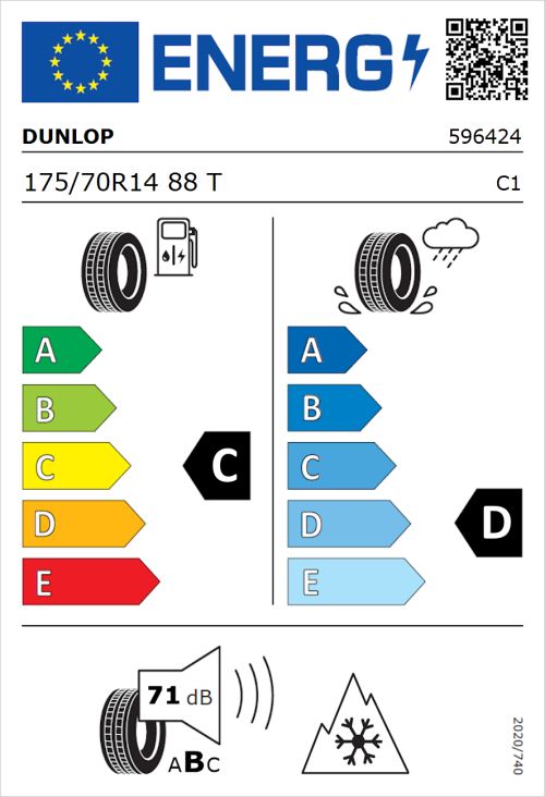 Tyre Label for Dunlop All Season 2 175/70R14 88T