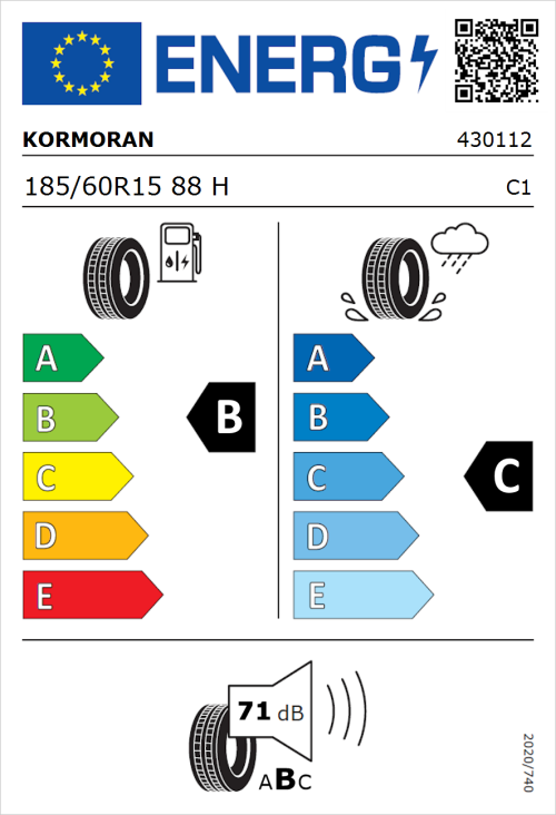 Tyre Label for Kormoran Summer 3 185/60R15 88H