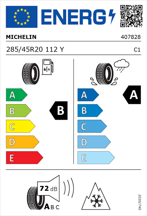 Tyre Label for Michelin CrossClimate 3 285/45R20 112Y